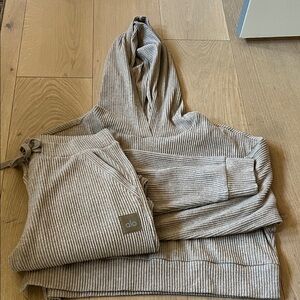 ALO Yoga Ribbed Hoodie and Joggers Set in Taupe